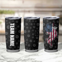 American Flag Bowling Ball and Pins Graphic Tumbler Cup with Black Patterned Background and Custom Team Name Design - Wonder Print Shop