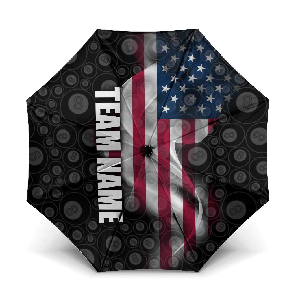 American Flag Bowling Ball and Pins Graphic Umbrella with Black Patterned Background and Custom Team Name Design - Wonder Print Shop