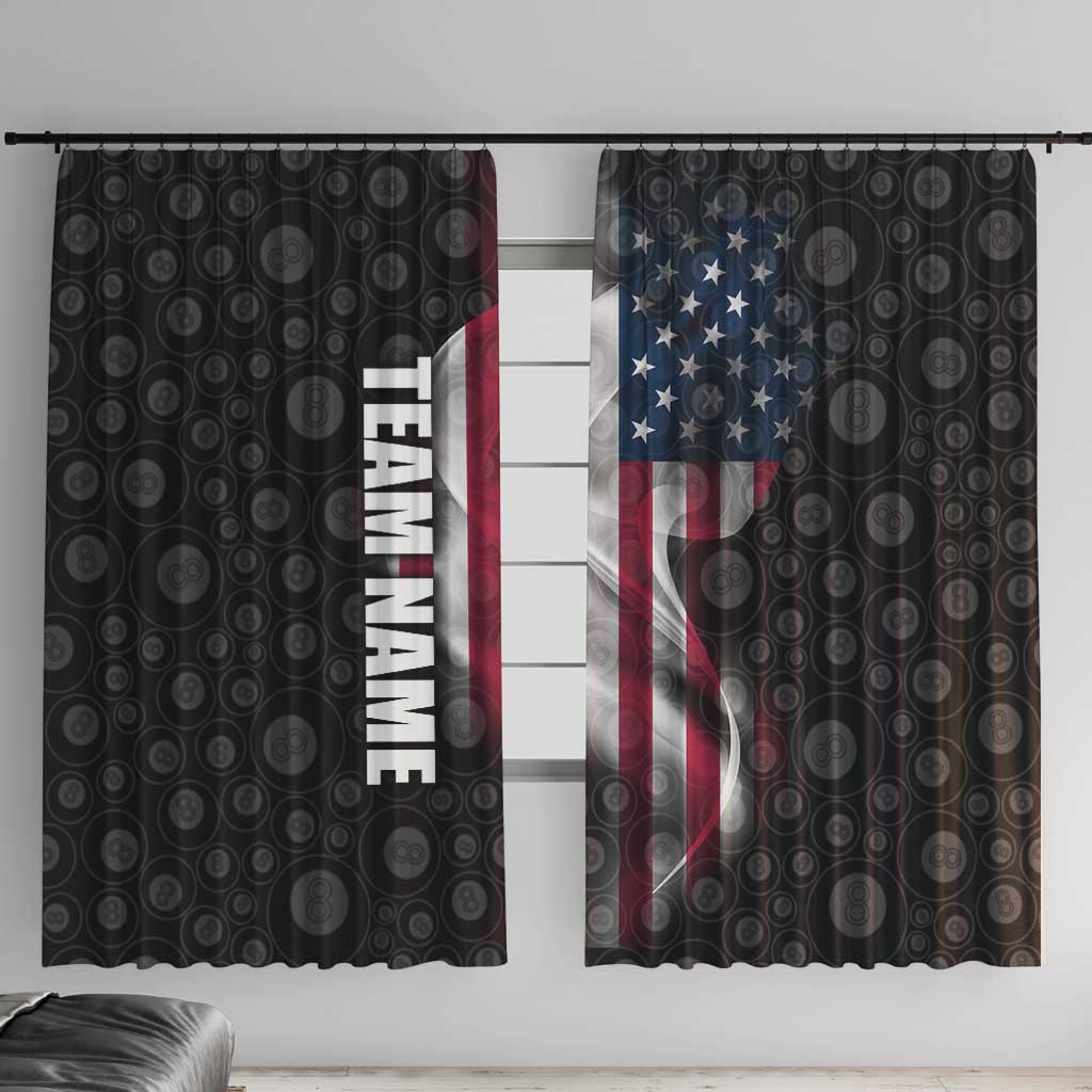 American Flag Bowling Ball and Pins Graphic Window Curtain with Black Patterned Background and Custom Team Name Design - Wonder Print Shop