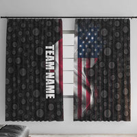 American Flag Bowling Ball and Pins Graphic Window Curtain with Black Patterned Background and Custom Team Name Design - Wonder Print Shop