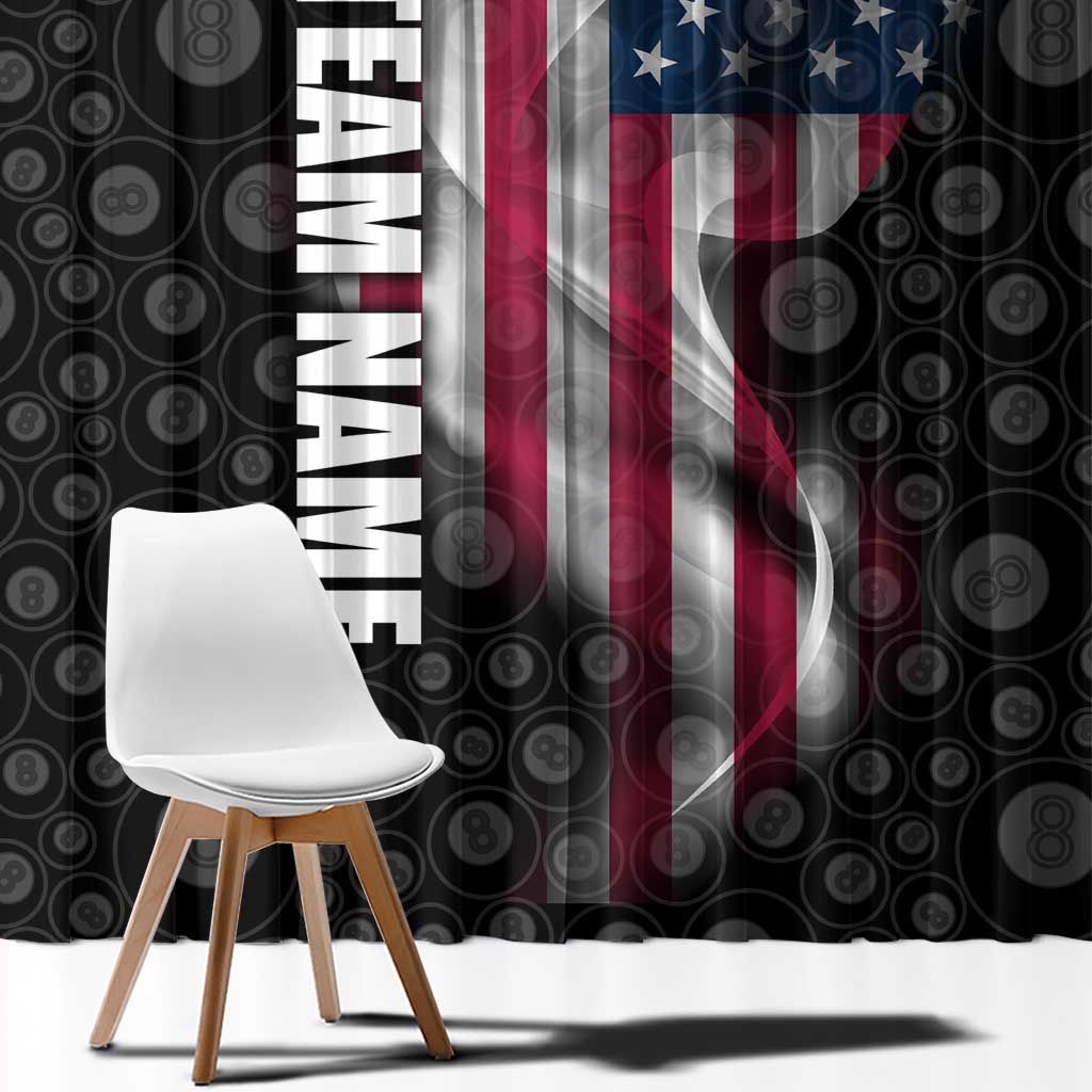 American Flag Bowling Ball and Pins Graphic Window Curtain with Black Patterned Background and Custom Team Name Design - Wonder Print Shop