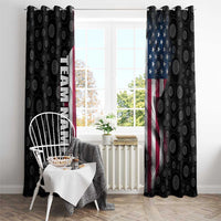 American Flag Bowling Ball and Pins Graphic Window Curtain with Black Patterned Background and Custom Team Name Design - Wonder Print Shop