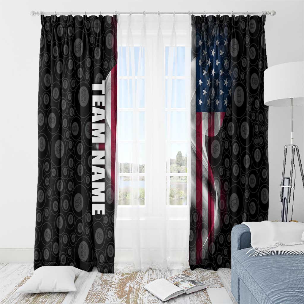 American Flag Bowling Ball and Pins Graphic Window Curtain with Black Patterned Background and Custom Team Name Design - Wonder Print Shop