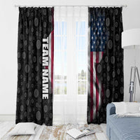 American Flag Bowling Ball and Pins Graphic Window Curtain with Black Patterned Background and Custom Team Name Design - Wonder Print Shop