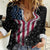 American Flag Bowling Ball and Pins Graphic Women Casual Shirt with Black Patterned Background and Custom Team Name Design - Wonder Print Shop