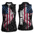 American Flag Bowling Ball and Pins Graphic Women Sleeveless Polo Shirt with Black Patterned Background and Custom Team Name Design - Wonder Print Shop