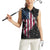 American Flag Bowling Ball and Pins Graphic Women Sleeveless Polo Shirt with Black Patterned Background and Custom Team Name Design - Wonder Print Shop