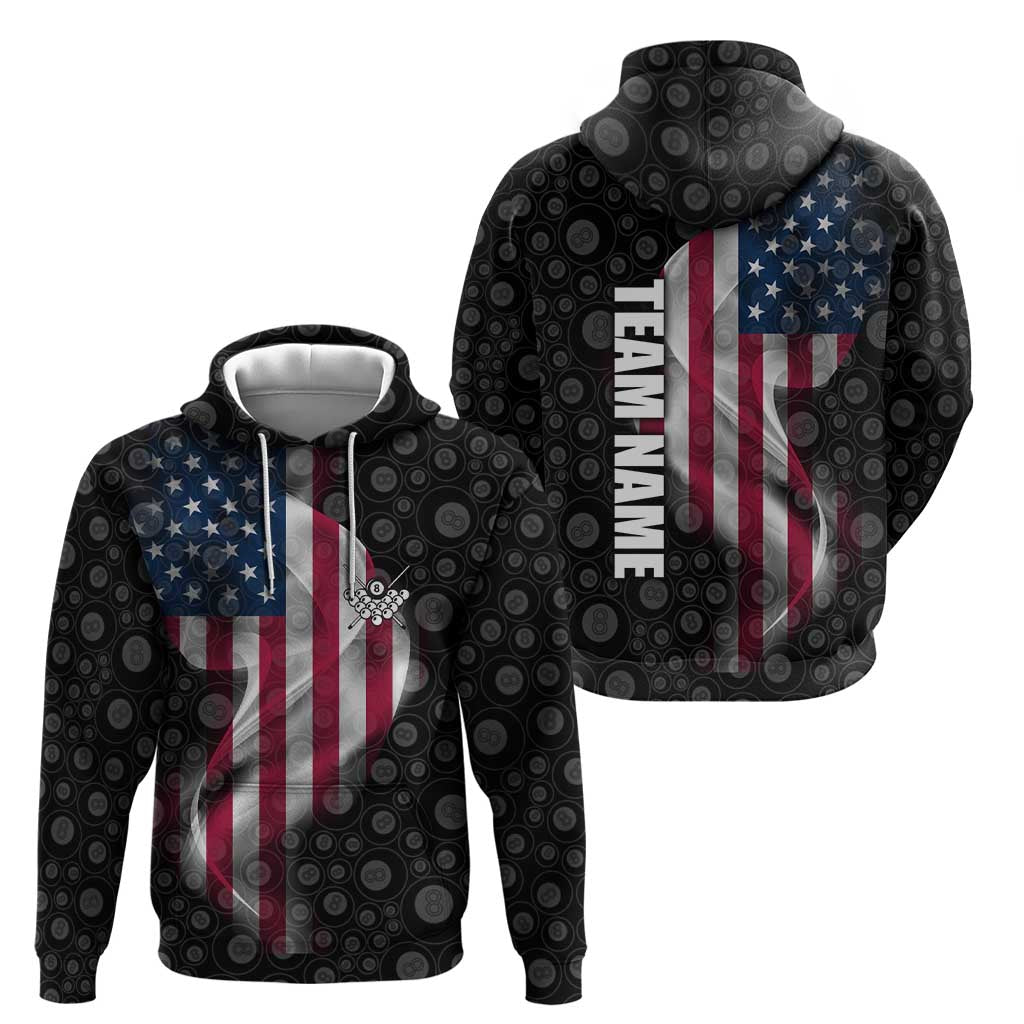 American Flag Bowling Ball and Pins Graphic Zip Hoodie with Black Patterned Background and Custom Team Name Design - Wonder Print Shop