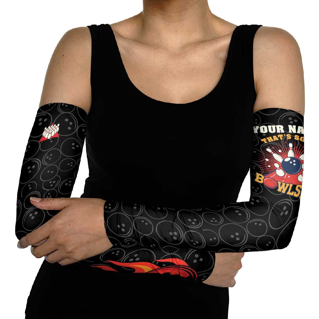 Flaming Bowling Ball Arm Sleeves with Strike Explosion and Funny Quote Graphic on Bowling - Wonder Print Shop