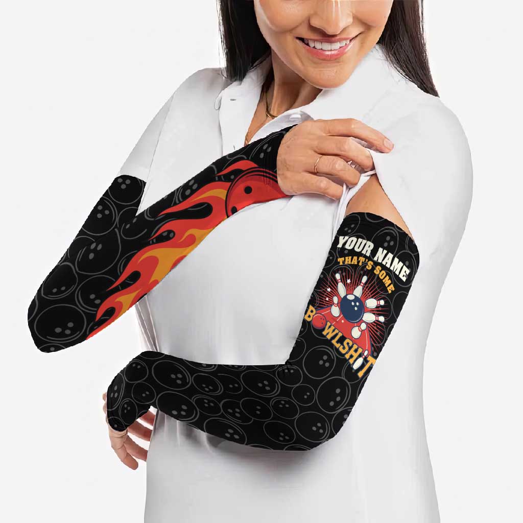 Flaming Bowling Ball Arm Sleeves with Strike Explosion and Funny Quote Graphic on Bowling - Wonder Print Shop