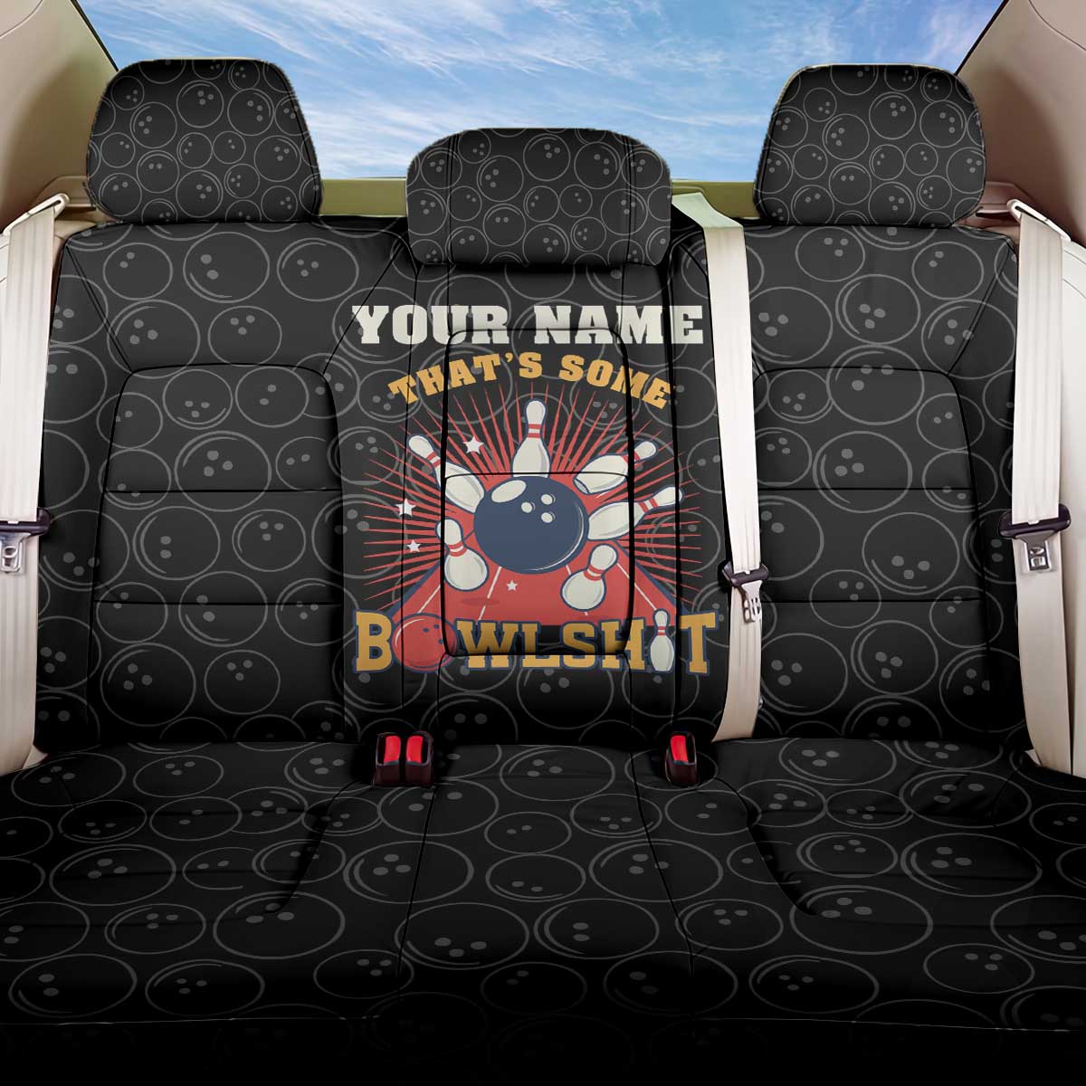 Flaming Bowling Ball Back Car Seat Cover with Strike Explosion and Funny Quote Graphic on Bowling - Wonder Print Shop