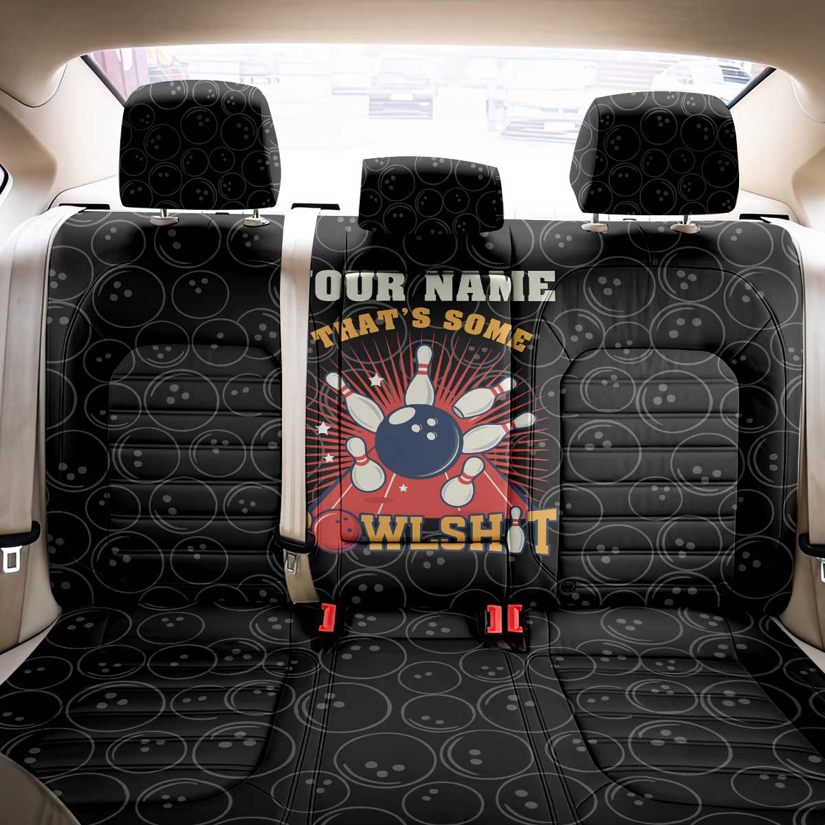 Flaming Bowling Ball Back Car Seat Cover with Strike Explosion and Funny Quote Graphic on Bowling - Wonder Print Shop