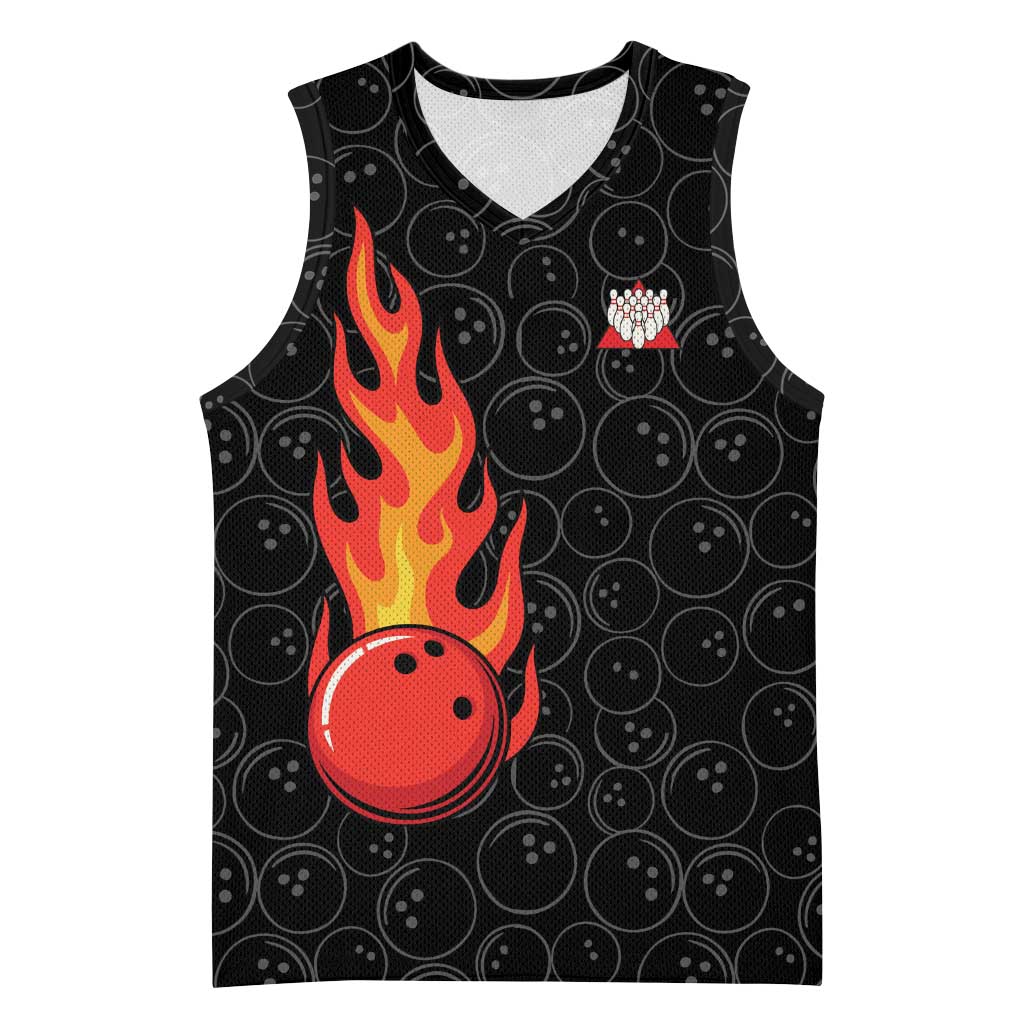 Flaming Bowling Ball Basketball Jersey with Strike Explosion and Funny Quote Graphic on Bowling - Wonder Print Shop