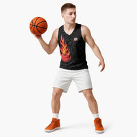 Flaming Bowling Ball Basketball Jersey with Strike Explosion and Funny Quote Graphic on Bowling - Wonder Print Shop