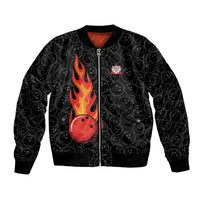 Flaming Bowling Ball Bomber Jacket with Strike Explosion and Funny Quote Graphic on Bowling - Wonder Print Shop