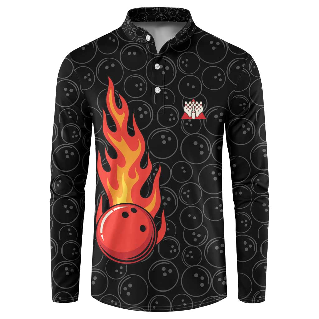 Flaming Bowling Ball Button Sweatshirt with Strike Explosion and Funny Quote Graphic on Bowling - Wonder Print Shop