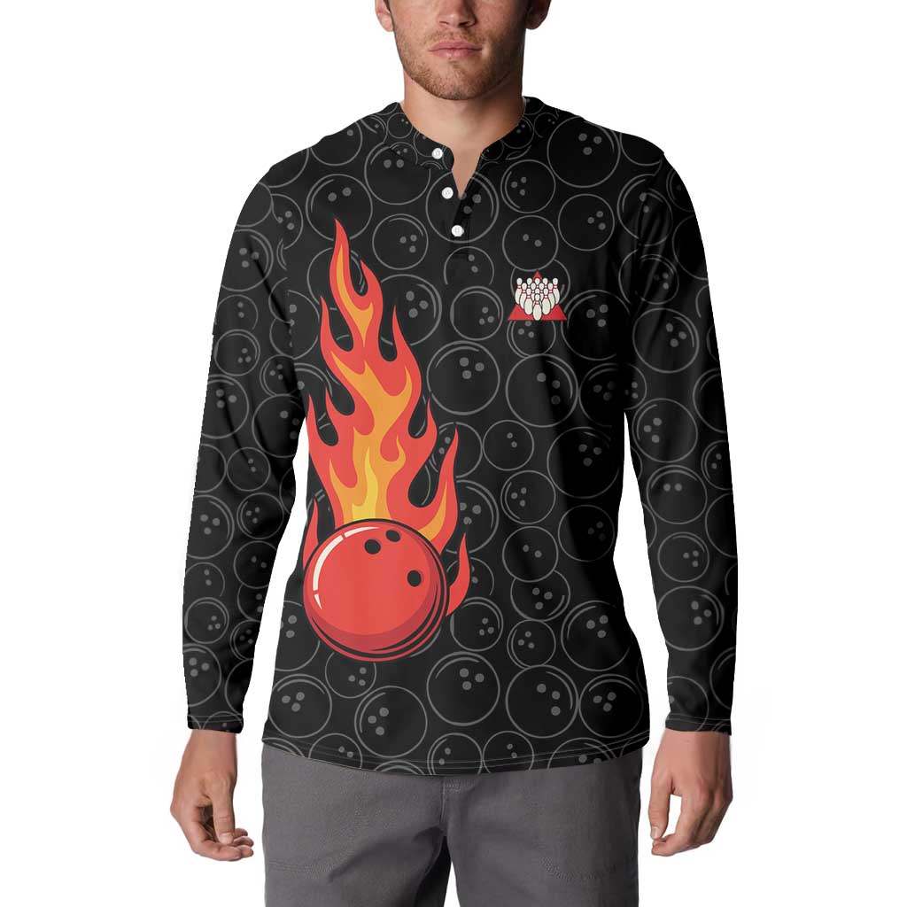 Flaming Bowling Ball Button Sweatshirt with Strike Explosion and Funny Quote Graphic on Bowling - Wonder Print Shop