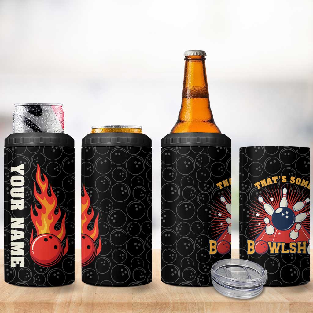 Flaming Bowling Ball 4 in 1 Can Cooler Tumbler with Strike Explosion and Funny Quote Graphic on Bowling - Wonder Print Shop