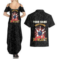 Flaming Bowling Ball Couples Matching Summer Maxi Dress and Hawaiian Shirt with Strike Explosion and Funny Quote Graphic on Bowling - Wonder Print Shop