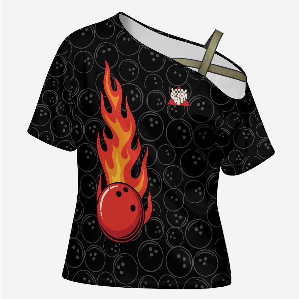 Flaming Bowling Ball Cross Shoulder Shirt with Strike Explosion and Funny Quote Graphic on Bowling - Wonder Print Shop