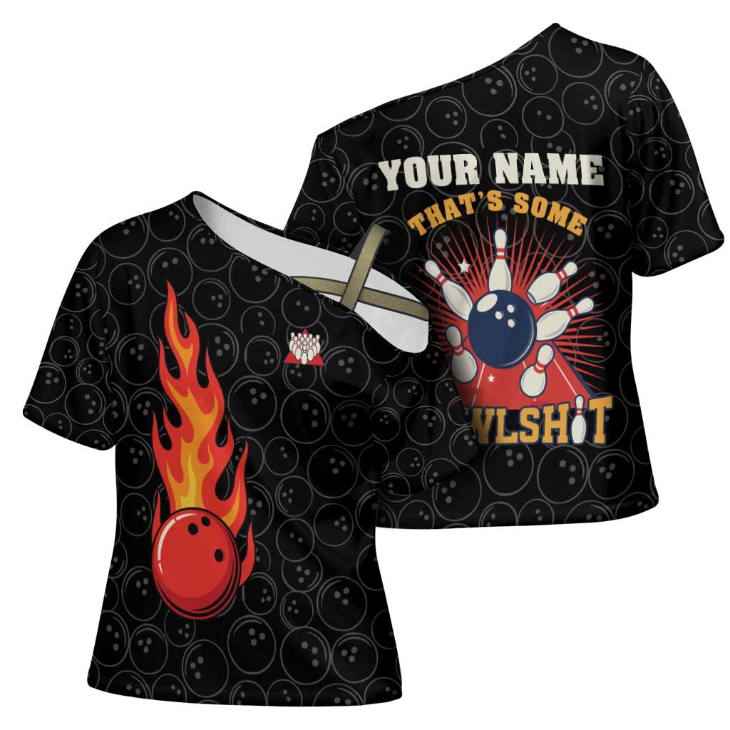 Flaming Bowling Ball Cross Shoulder Shirt with Strike Explosion and Funny Quote Graphic on Bowling - Wonder Print Shop