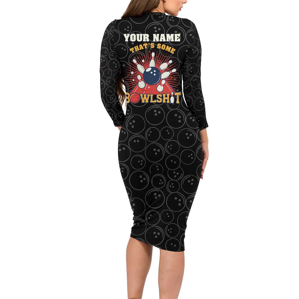 Flaming Bowling Ball Family Matching Long Sleeve Bodycon Dress and Hawaiian Shirt with Strike Explosion and Funny Quote Graphic on Bowling - Wonder Print Shop