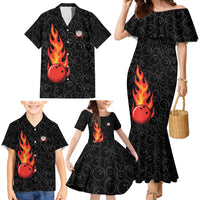 Flaming Bowling Ball Family Matching Mermaid Dress and Hawaiian Shirt with Strike Explosion and Funny Quote Graphic on Bowling - Wonder Print Shop