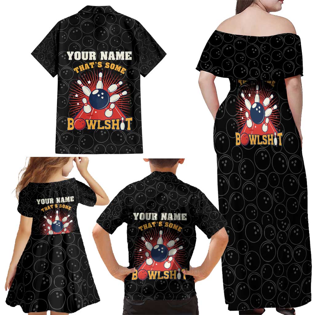 Flaming Bowling Ball Family Matching Off Shoulder Maxi Dress and Hawaiian Shirt with Strike Explosion and Funny Quote Graphic on Bowling - Wonder Print Shop