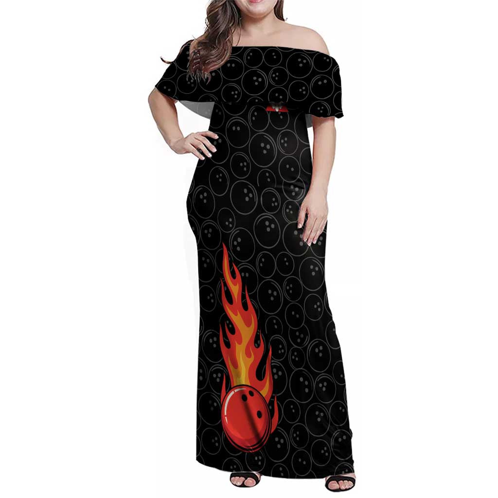 Flaming Bowling Ball Family Matching Off Shoulder Maxi Dress and Hawaiian Shirt with Strike Explosion and Funny Quote Graphic on Bowling - Wonder Print Shop
