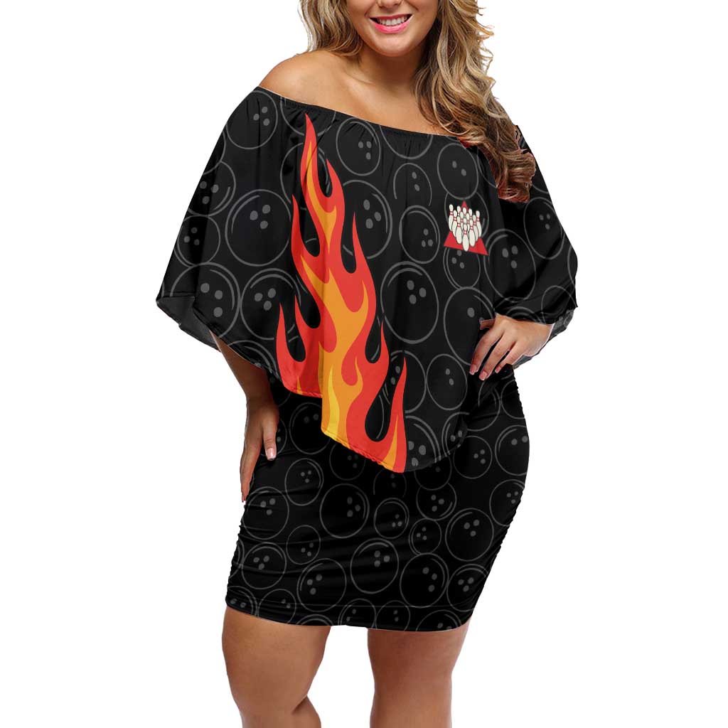 Flaming Bowling Ball Family Matching Off Shoulder Short Dress and Hawaiian Shirt with Strike Explosion and Funny Quote Graphic on Bowling - Wonder Print Shop