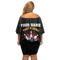 Flaming Bowling Ball Family Matching Off Shoulder Short Dress and Hawaiian Shirt with Strike Explosion and Funny Quote Graphic on Bowling - Wonder Print Shop