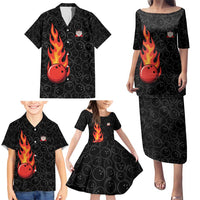 Flaming Bowling Ball Family Matching Puletasi and Hawaiian Shirt with Strike Explosion and Funny Quote Graphic on Bowling - Wonder Print Shop