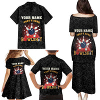 Flaming Bowling Ball Family Matching Puletasi and Hawaiian Shirt with Strike Explosion and Funny Quote Graphic on Bowling - Wonder Print Shop
