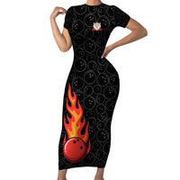 Flaming Bowling Ball Family Matching Short Sleeve Bodycon Dress and Hawaiian Shirt with Strike Explosion and Funny Quote Graphic on Bowling - Wonder Print Shop