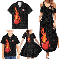 Flaming Bowling Ball Family Matching Summer Maxi Dress and Hawaiian Shirt with Strike Explosion and Funny Quote Graphic on Bowling - Wonder Print Shop