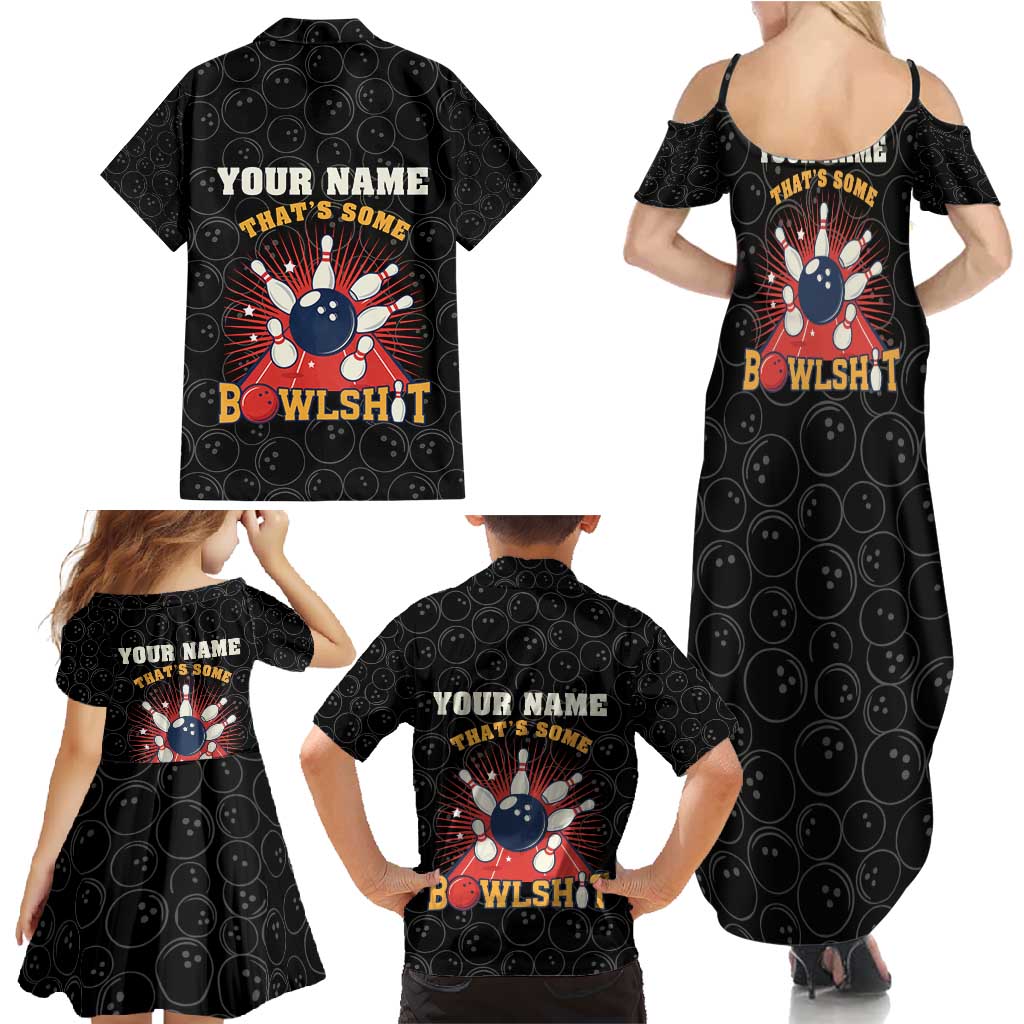 Flaming Bowling Ball Family Matching Summer Maxi Dress and Hawaiian Shirt with Strike Explosion and Funny Quote Graphic on Bowling - Wonder Print Shop