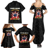 Flaming Bowling Ball Family Matching Summer Maxi Dress and Hawaiian Shirt with Strike Explosion and Funny Quote Graphic on Bowling - Wonder Print Shop