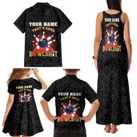 Flaming Bowling Ball Family Matching Tank Maxi Dress and Hawaiian Shirt with Strike Explosion and Funny Quote Graphic on Bowling - Wonder Print Shop