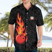 Flaming Bowling Ball Hawaiian Shirt with Strike Explosion and Funny Quote Graphic on Bowling - Wonder Print Shop