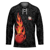 Flaming Bowling Ball Hockey Jersey with Strike Explosion and Funny Quote Graphic on Bowling - Wonder Print Shop