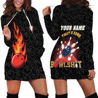 Flaming Bowling Ball Hoodie Dress with Strike Explosion and Funny Quote Graphic on Bowling - Wonder Print Shop