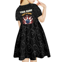 Flaming Bowling Ball Kid Short Sleeve Dress with Strike Explosion and Funny Quote Graphic on Bowling - Wonder Print Shop