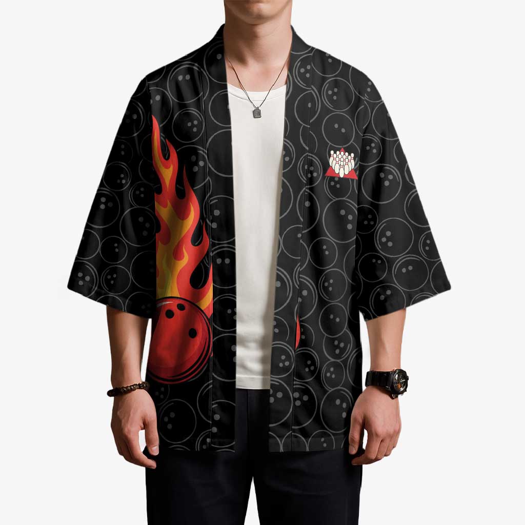 Flaming Bowling Ball Kimono with Strike Explosion and Funny Quote Graphic on Bowling - Wonder Print Shop