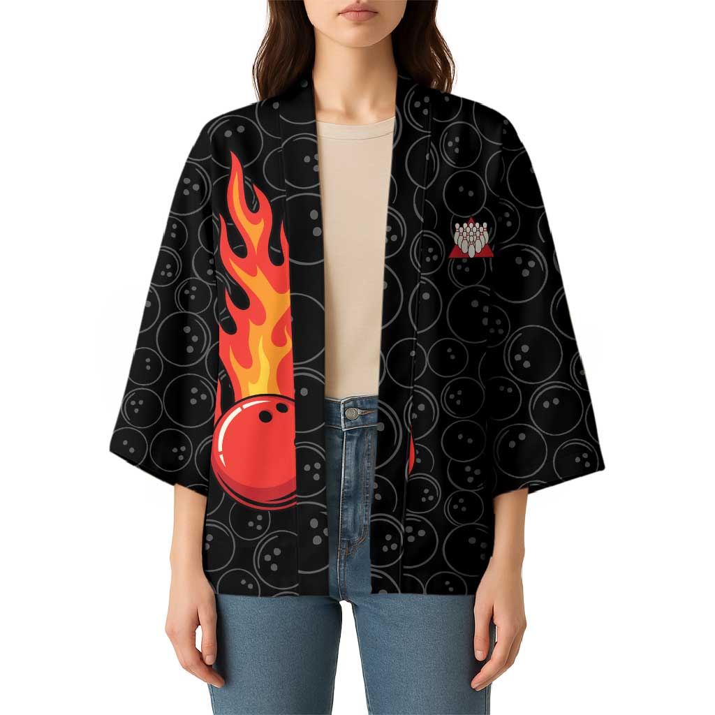Flaming Bowling Ball Kimono with Strike Explosion and Funny Quote Graphic on Bowling - Wonder Print Shop