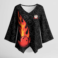 Flaming Bowling Ball Kimono Sleeve Blouse with Strike Explosion and Funny Quote Graphic on Bowling - Wonder Print Shop