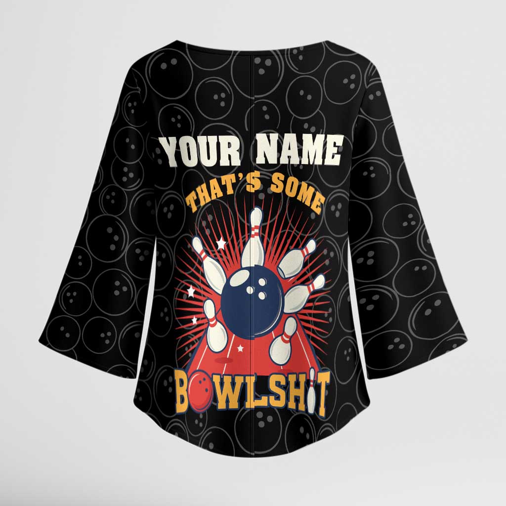 Flaming Bowling Ball Kimono Sleeve Blouse with Strike Explosion and Funny Quote Graphic on Bowling - Wonder Print Shop