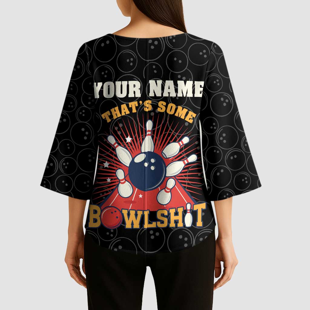 Flaming Bowling Ball Kimono Sleeve Blouse with Strike Explosion and Funny Quote Graphic on Bowling - Wonder Print Shop
