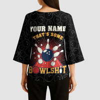 Flaming Bowling Ball Kimono Sleeve Blouse with Strike Explosion and Funny Quote Graphic on Bowling - Wonder Print Shop