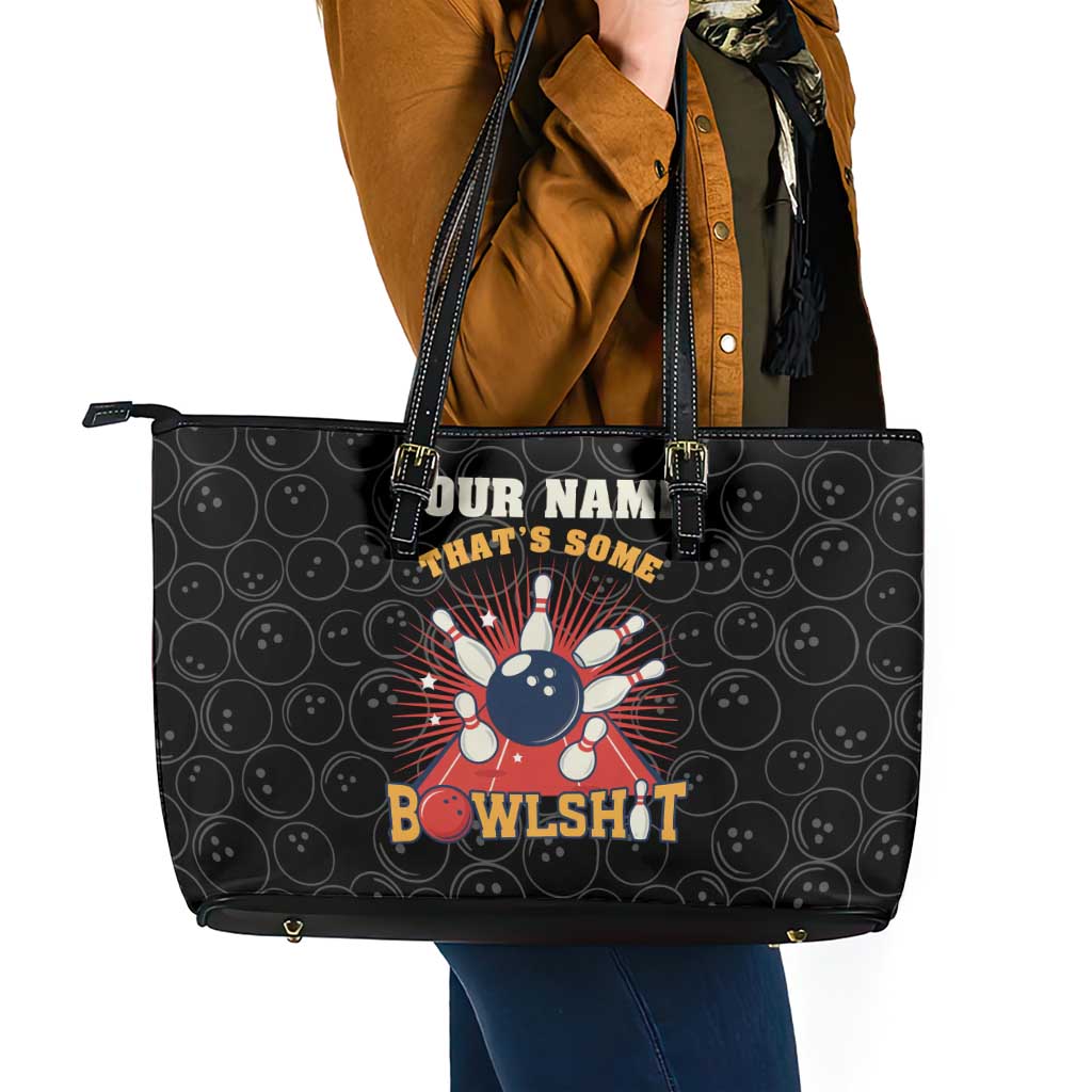 Flaming Bowling Ball Leather Tote Bag with Strike Explosion and Funny Quote Graphic on Bowling - Wonder Print Shop
