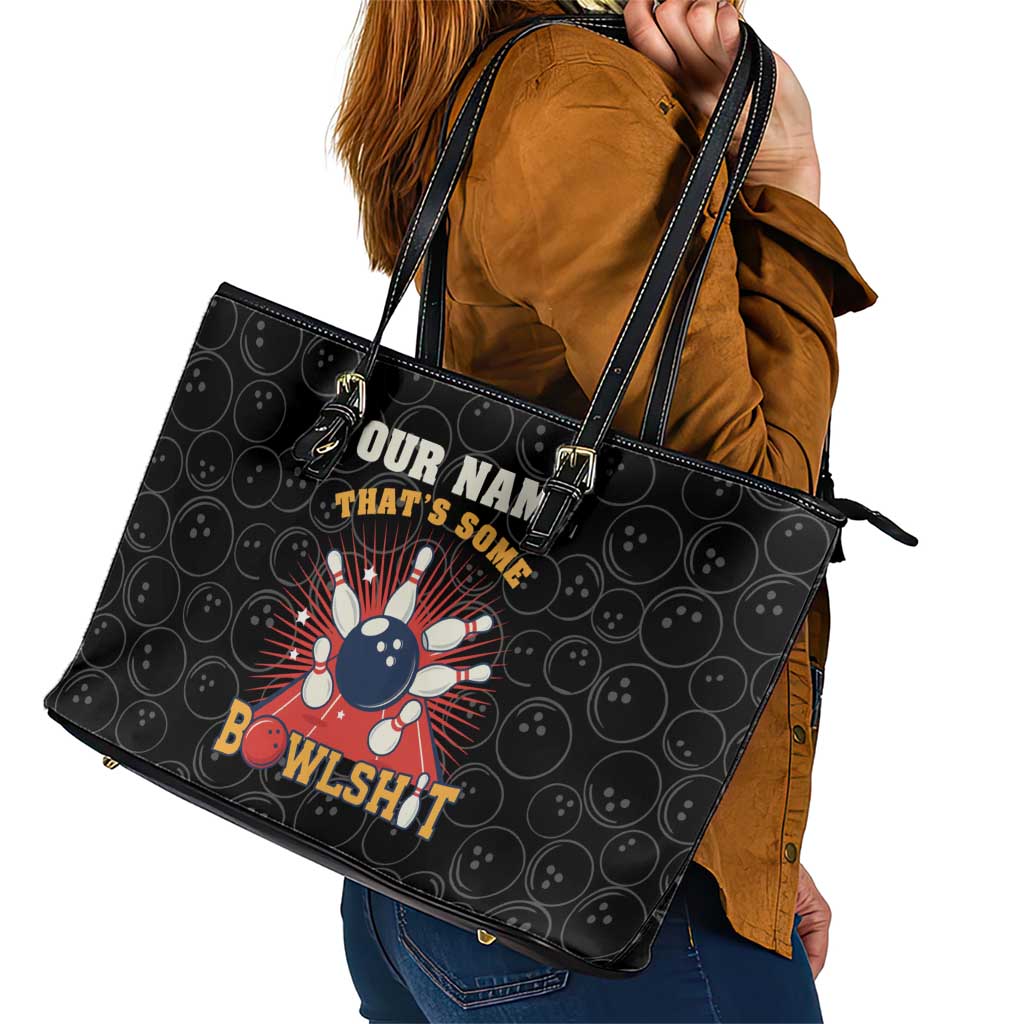 Flaming Bowling Ball Leather Tote Bag with Strike Explosion and Funny Quote Graphic on Bowling - Wonder Print Shop